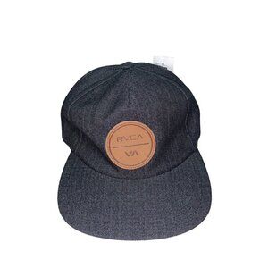 NEW RVCA Circle Leather Patch Logo‎ Leather Strap Back Black Hat Mens Flat Brim